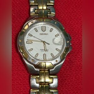 Vintage SEIKO‎ Perpetual Calendar 8F32-0199 Mens Date 2-Tone WATCH  38MM